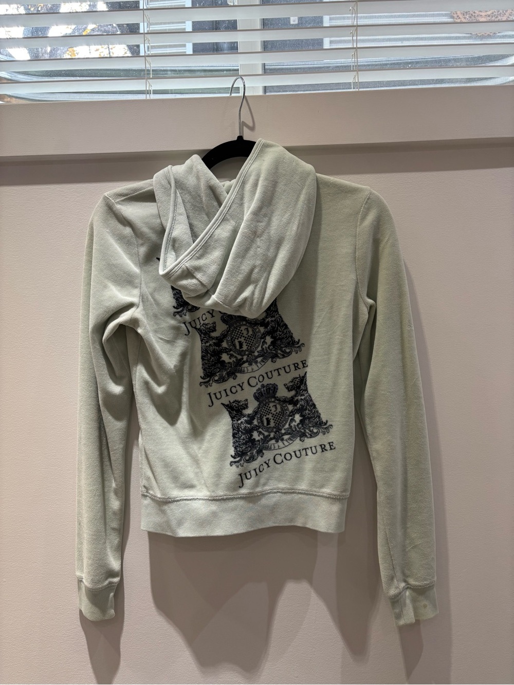 Juicy Couture Mint Green Velour Crest Zip-Up Hoodie – Small